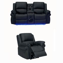 Black ⚫️ Loveseat And Chair Recliner **** Entrega Inmediata 