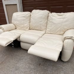 La-Z-Boy Leather Beige Sofa Couch 