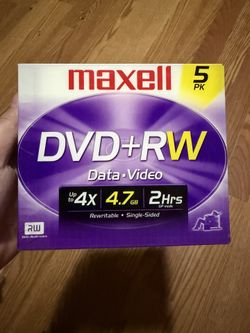 Maxell DVD-RW 4.7GB 4X 2 HRS ReWritable Data Video Blank Discs 5 Pack Sealed