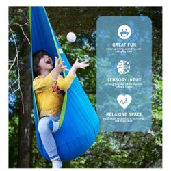 OUTREE Kids Pod Swing Seat, Cotton Child Hammock Swing Chair, Sensory Swing for Indoor and Outdoor Use, Blue