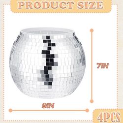 Large Disco Ball Vase & Candle Holder, 7x9 inches Mirrored Disco Ball Planter - Decoration for Living Room, Dining Table, Wedding, Party