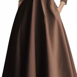 Brown sequin long sleeve high-low gown dress