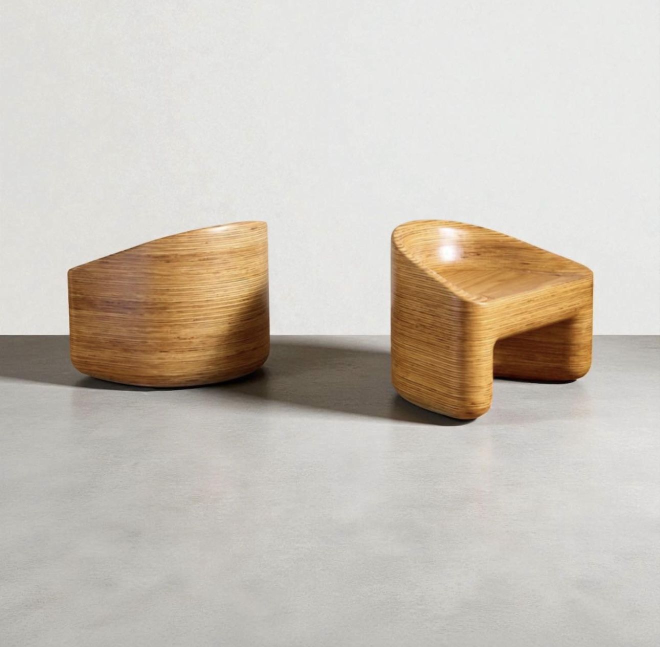 Vintage Studio Organic Modern Stacked Laminated Mixed Plywood Lounge Chairs Set of 4