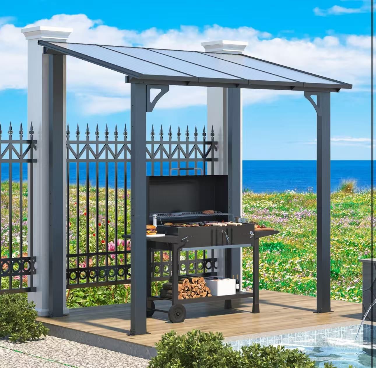 🔥Final Sale🔥 8' x 5' Wall-Mounted Small Outdoor Pergola Gazebo $70