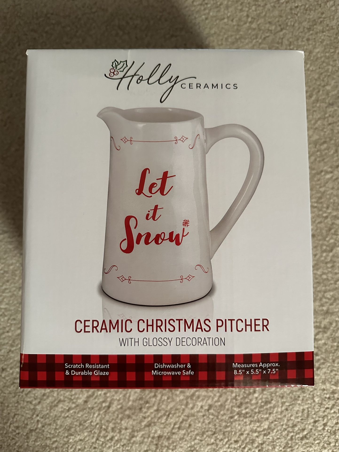 Let It Snow Ceramic Christmas Pitcher