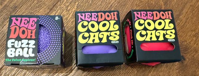 NeeDoh Squishy Toys – Fuzz Ball + 2 Cool Cats – New in Box