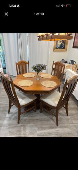 Vintage Wood Dining Set – Table + 4 Cane Chairs