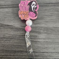 Ghostface “No You Hang Up” Badge Reel – Funny Horror Nurse Badge Holder – Retractable ID Badge Clip