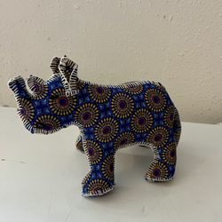 Rhino Stuffed Animal South African Handmade Traditional Shweshwe Fabric