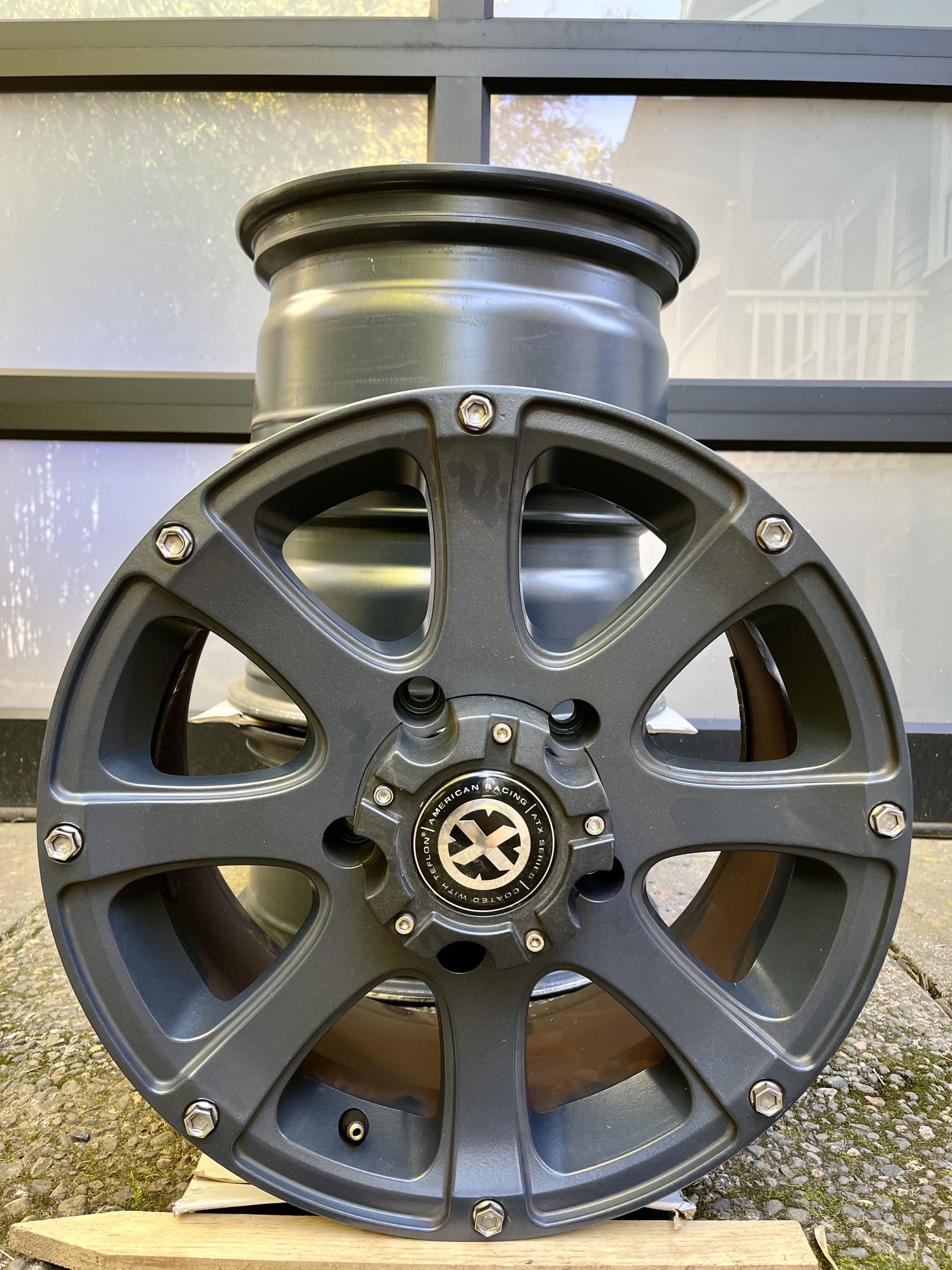 Four 17x8 inch 5x140 bolt pattern: American Racing AX188 Ledge Wheels Rims
