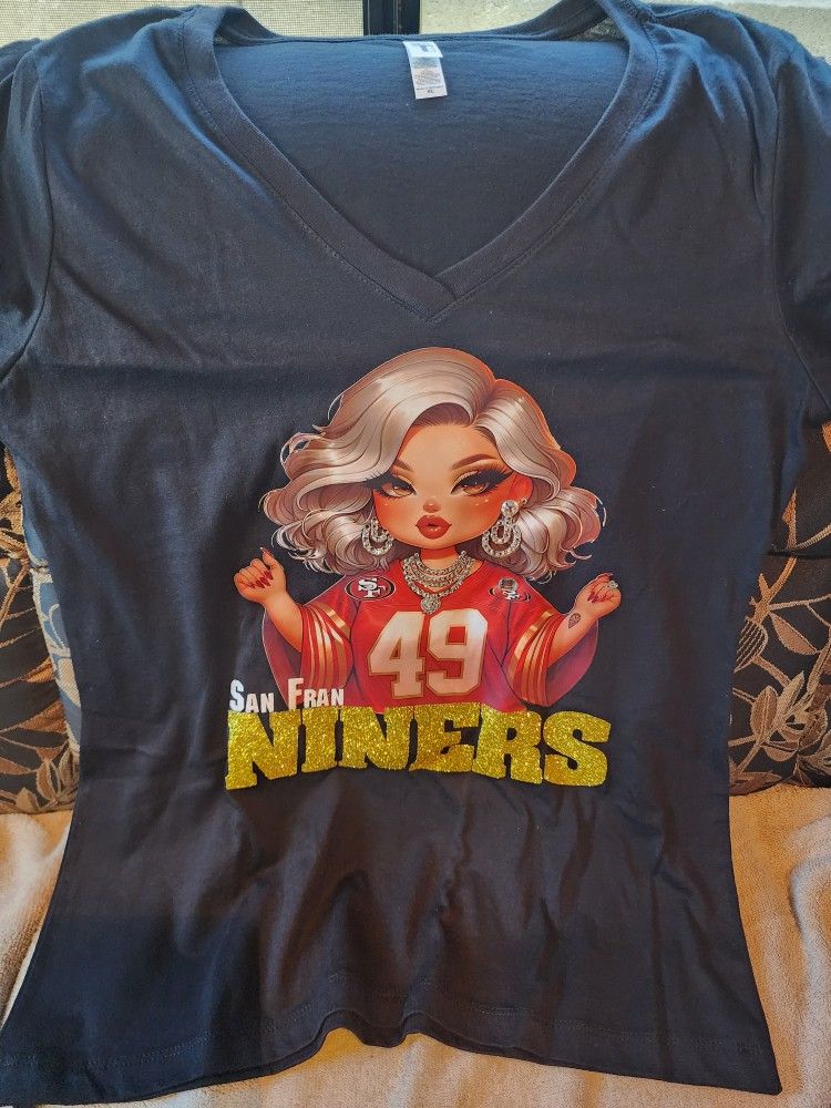 Women's V-Neck Handmade Bling 49ers Shirt