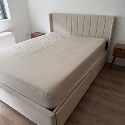 Queen bed frame with storage and mattress