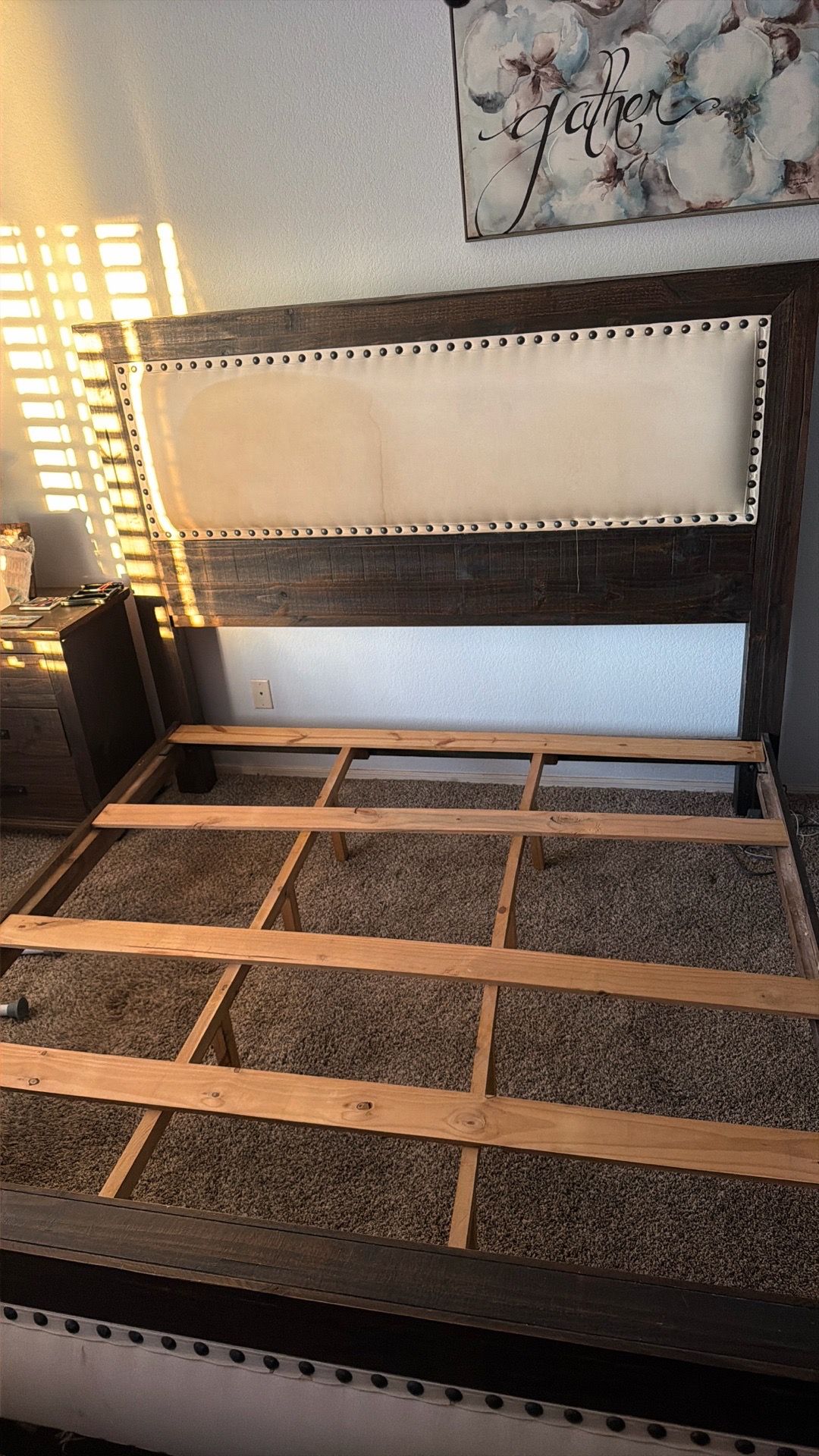 King size wooden bed frame with mattress