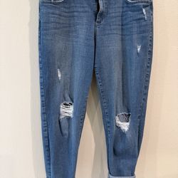 INC Denim Women's Capri Size 14/32 Medium Wash Distressed Straight Leg Cropped 
