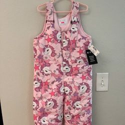 Pink Unicorn Snow Bib Kids Size 4