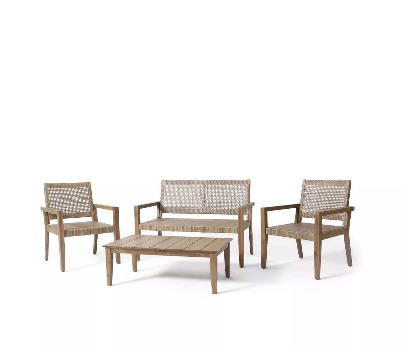 Elmcrest Outdoor Wicker and Acacia Wood 4 Seater Chat Set Light Multibrown and