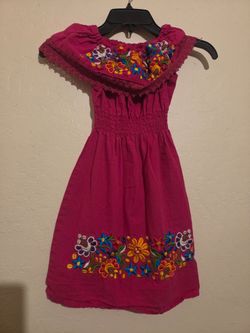 Girls Mexican Embroidered Floral Dress