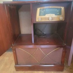 Vintage MCM General Electric radio cabinet bar art deco