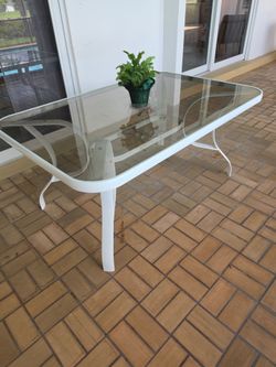 Outdoor white metal glass patio table