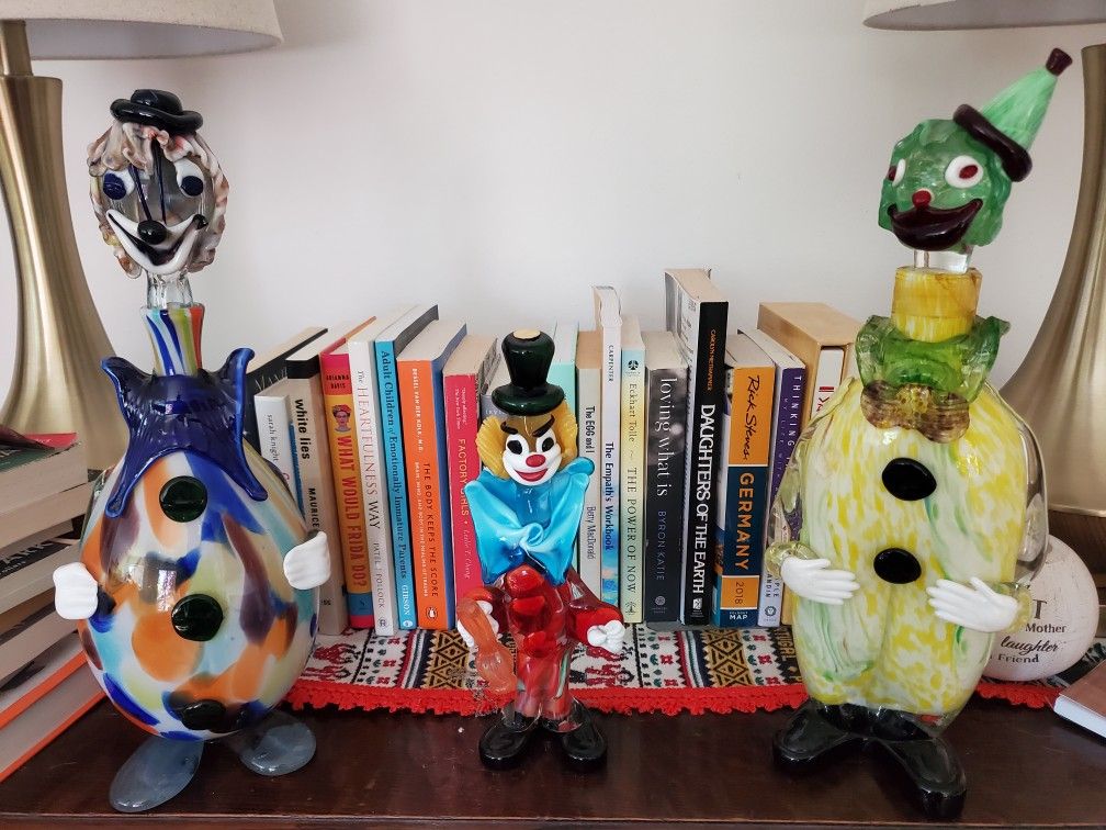 3 Murano ? Blown Glass Clown Decanters