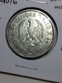 Rare Silver 1936 E 5 Reichsmarks