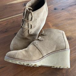 TOMS Camel Suede Wedge Booties, Size 10 - LIKE NEW!
