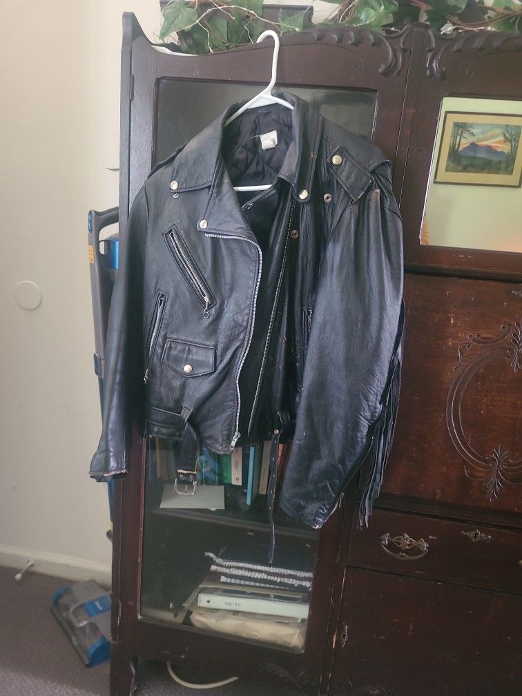 Vintage Leather Riding Jacket With Fringe 