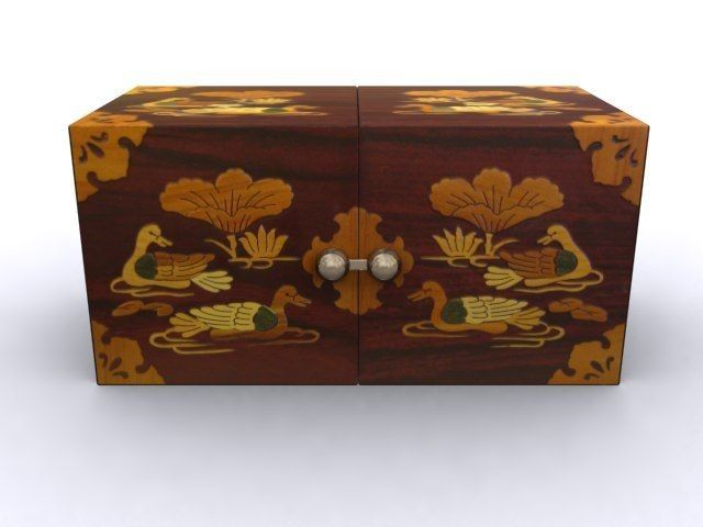 Korean Wood Inlay Carved Jewelry Box 6 3/4 " x 3 1/4" x 3 1/4" " Brand New Never Used "