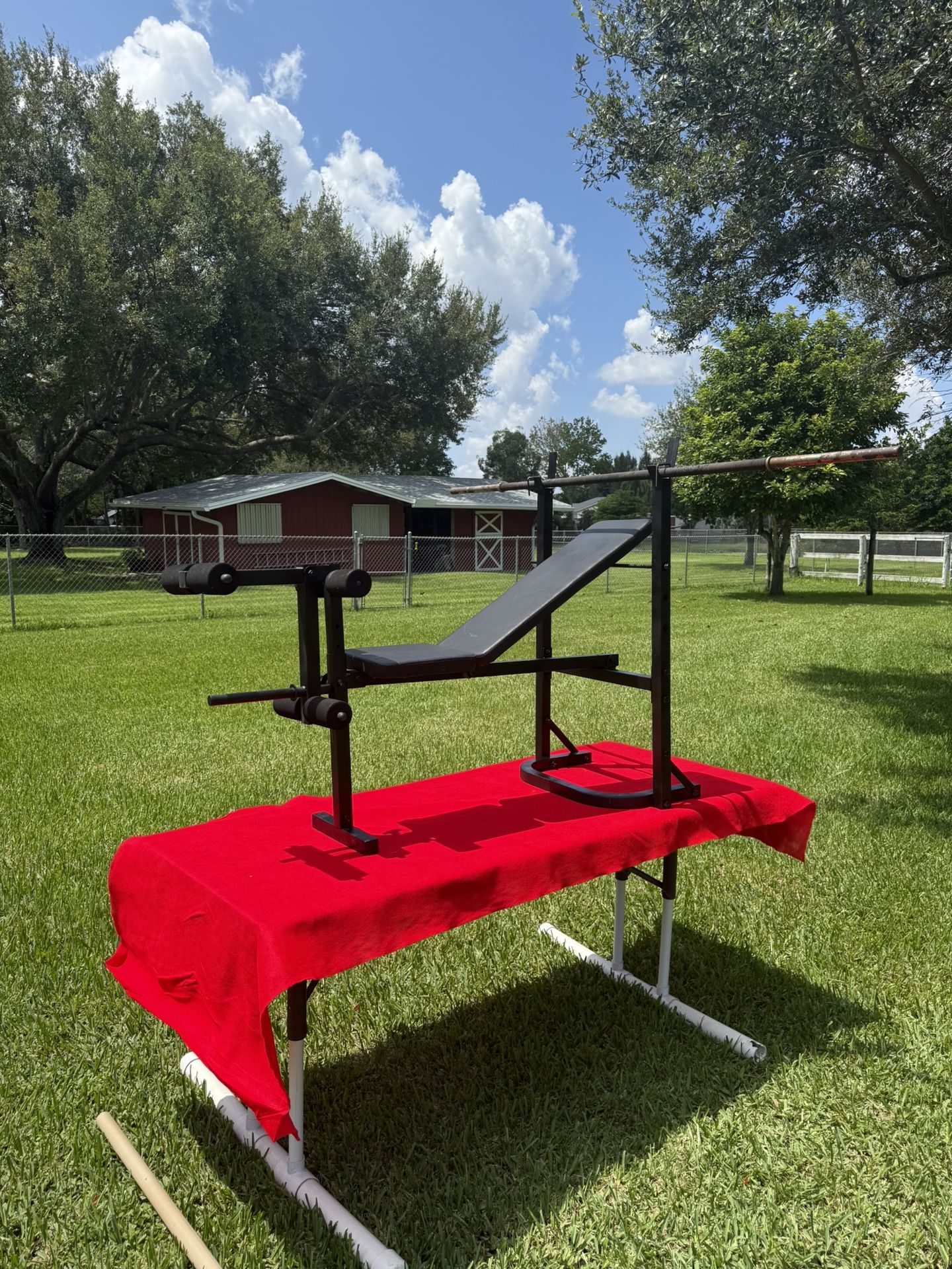 Adjustable Weight Bench With Uprights And 6’ Standard Barbell 
