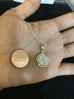 BIG SALE Atocha silver coin in gold bezel with silver chain