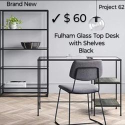 Brand New Fulham Glass Top With Wood Shelves Black