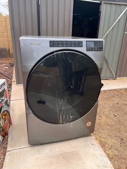 Brand: Whirlpool • Type: Front-load electric dryer • Capacity: 7.4 cu. ft. • Finish: Chrome Shadow/Metallic Slate • Energy Star certified • Cycle