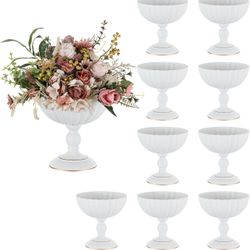 Sziqiqi White Urn Vase for Centrepieces, Wedding Compote Vase, 10Pcs (N4)