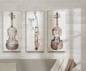 3 Piece Wall Art Decor Violin Study Musical Instrument Canvas Picture