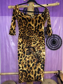 Leopard Print Velvet, Off Shoulder Pencil Skirt Dress
