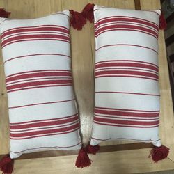 Red and White Striped Lumbar Throw Pillows