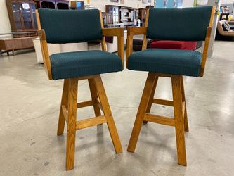 Emerald Green Swiveling Stool with Oak Tapered Base (Set of 2)
