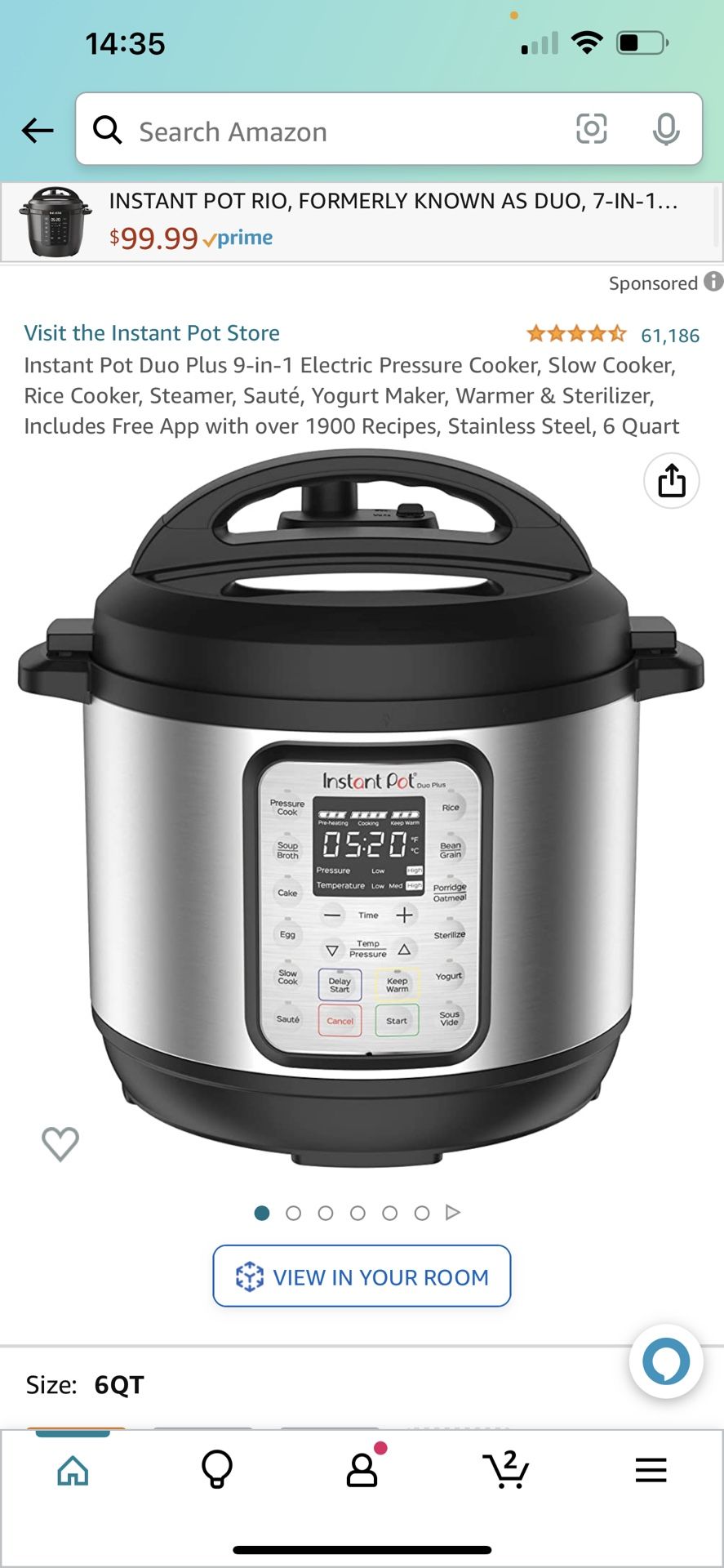 Instant Pot Duo Plus 9-in-1 Electric Pressure Cooker, Slow Cooker, Rice Cooker, Steamer, Sauté, Yogurt Maker, Warmer & Sterilizer, Includes Free App w