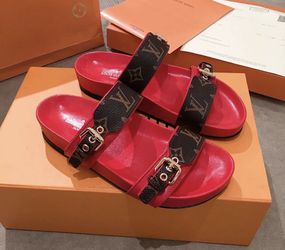 Louis Vuitton Bom Dia Flat Mule Sandals - Red Sandals, Shoes