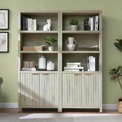 5 Tier Shelf Bookcases with Fluted Doors, 71" Tall Bookshelf with Storage Cabinets Freestanding