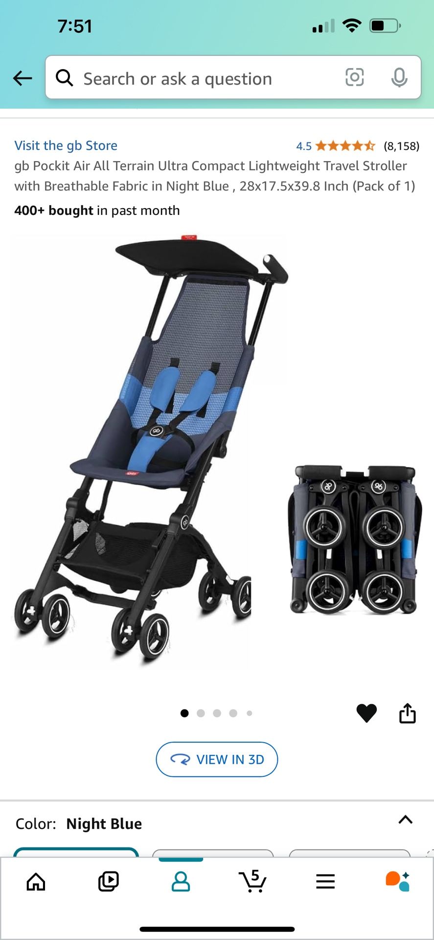 gb Pockit Air All Terrain Ultra Compact Lightweight Travel Stroller with Breathable Fabric