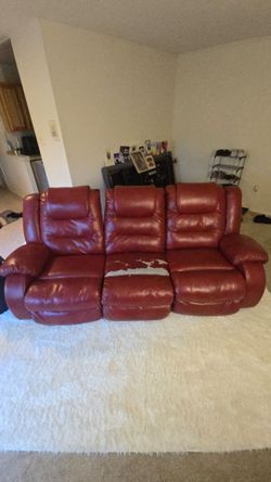 MOVE OUT SALE - Red 3 Piece Couch w/ Recliner