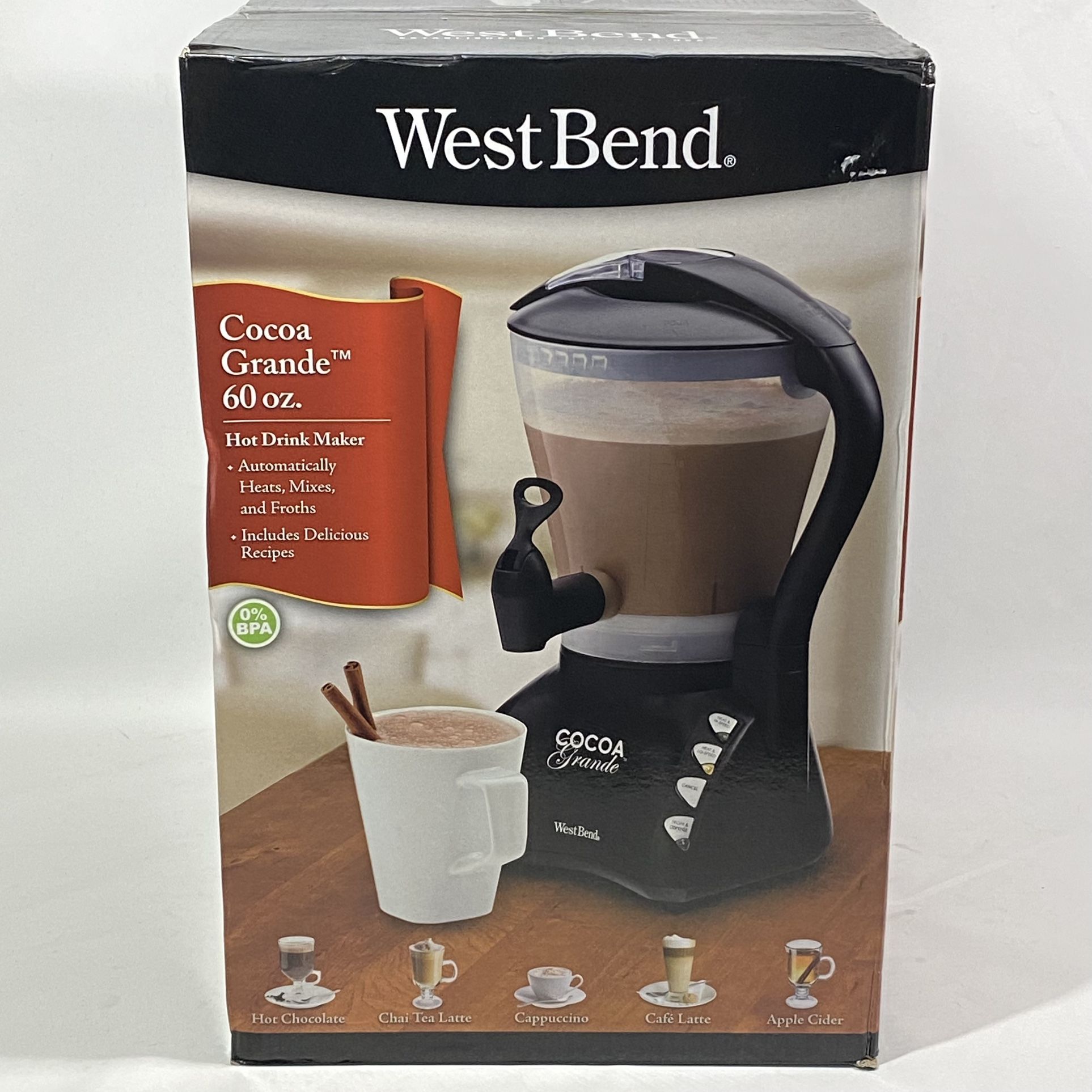 West Bend Cocoa Grande Hot Drink Maker 60-Ounces Black CL400BG New Sealed