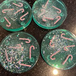 Artisan Christmas Themed Epoxy Resin Coasters Candy Canes & Glitter #4