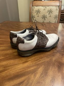 FootJoy [8.5]Medium Men’s DRYJOYS TOUR Croc Spiked Golf Shoes-White