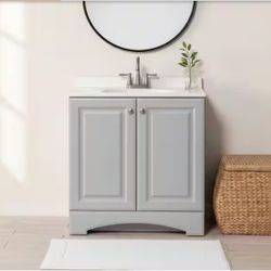 Glacier Bay 31 in. Single Sink Pearl Gray Freestanding Bath Vanity with White Cultured Marble Top (Assembled)