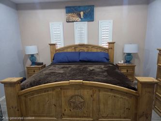 Rustic Pine King Bed Frame with Star Detail