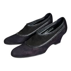 Prevata Vintage Wedge Suede Purple Black Heels sz 7.5-8