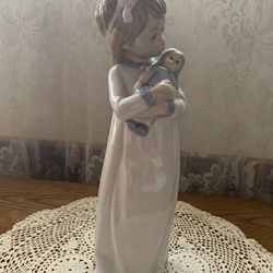 Vintage Zaphir Spain Young Girl Holding Her Doll Porcelain Figurine 