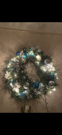Huge Beautiful/ Teal & Silver  Wreath  Needs A New Set Of Lights